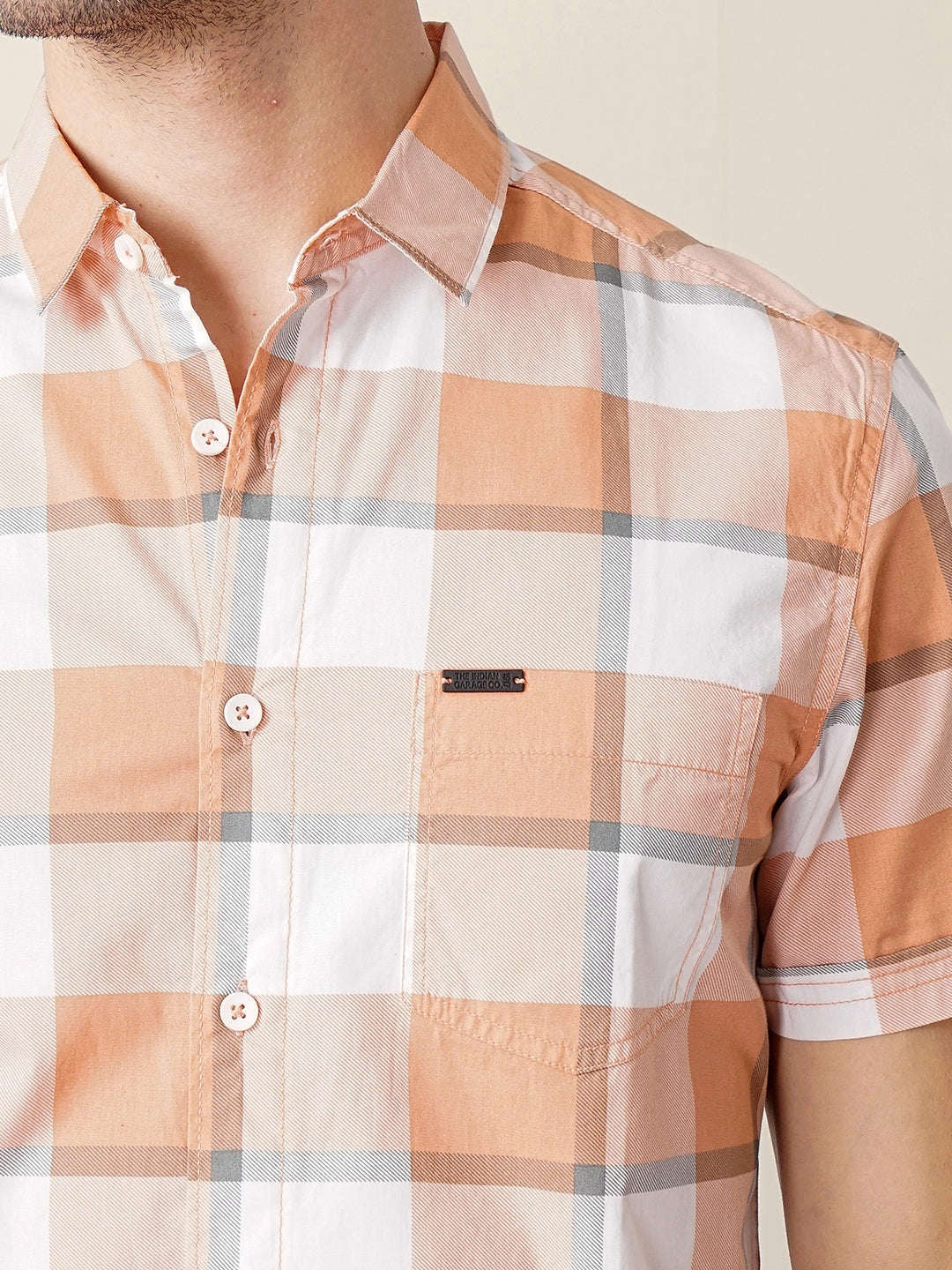 Men's Rust Regular Fit Checkered Casual Shirt - Image 6