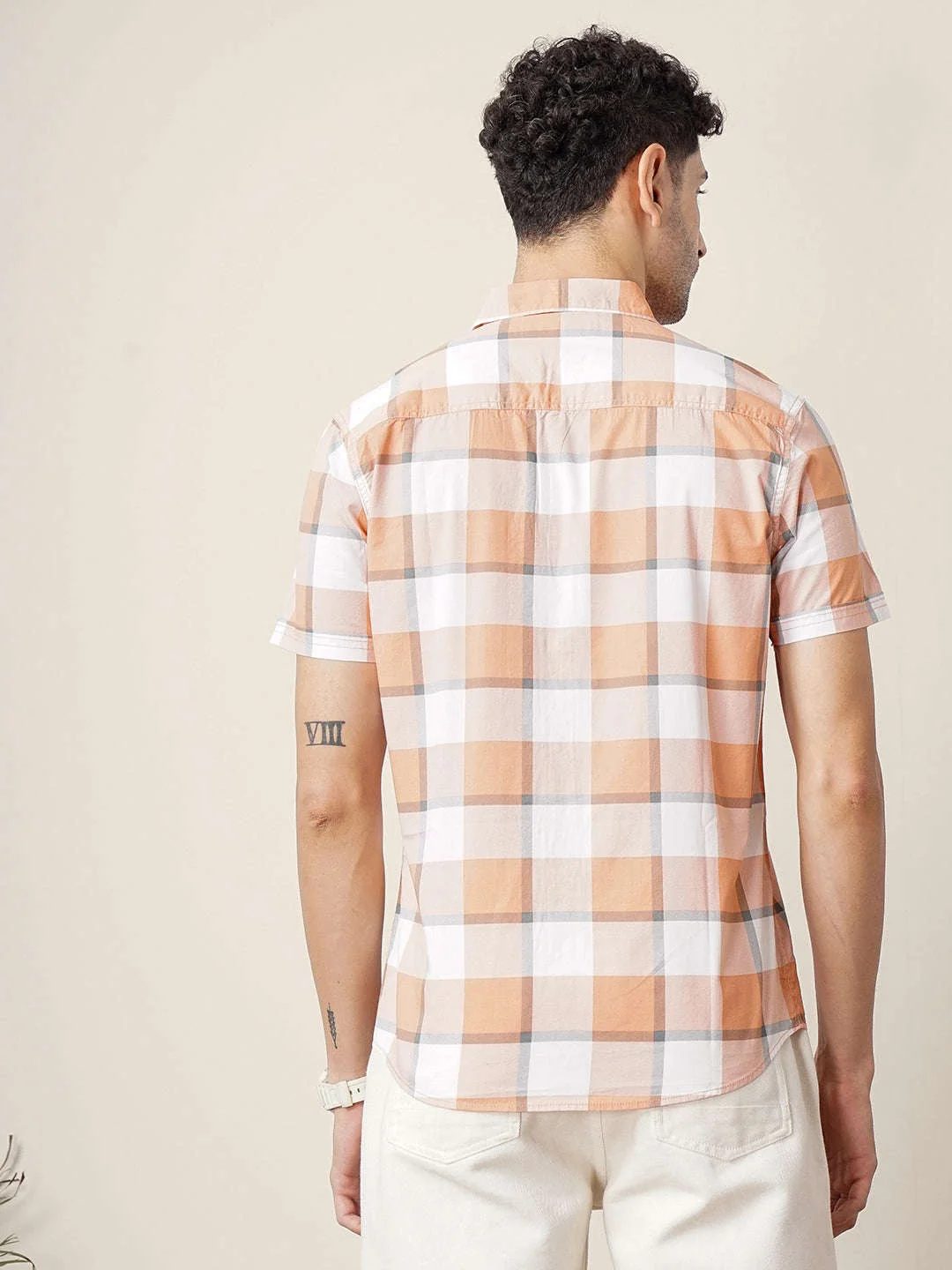Men's Rust Regular Fit Checkered Casual Shirt - Image 7