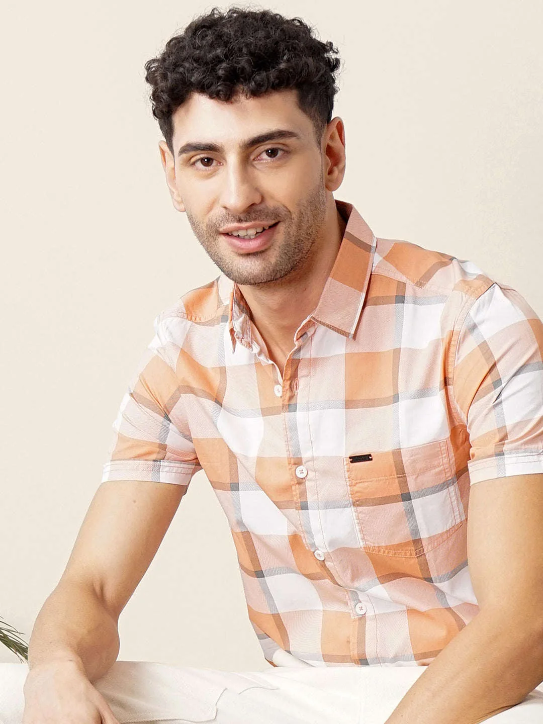 Men's Rust Regular Fit Checkered Casual Shirt - Image 8