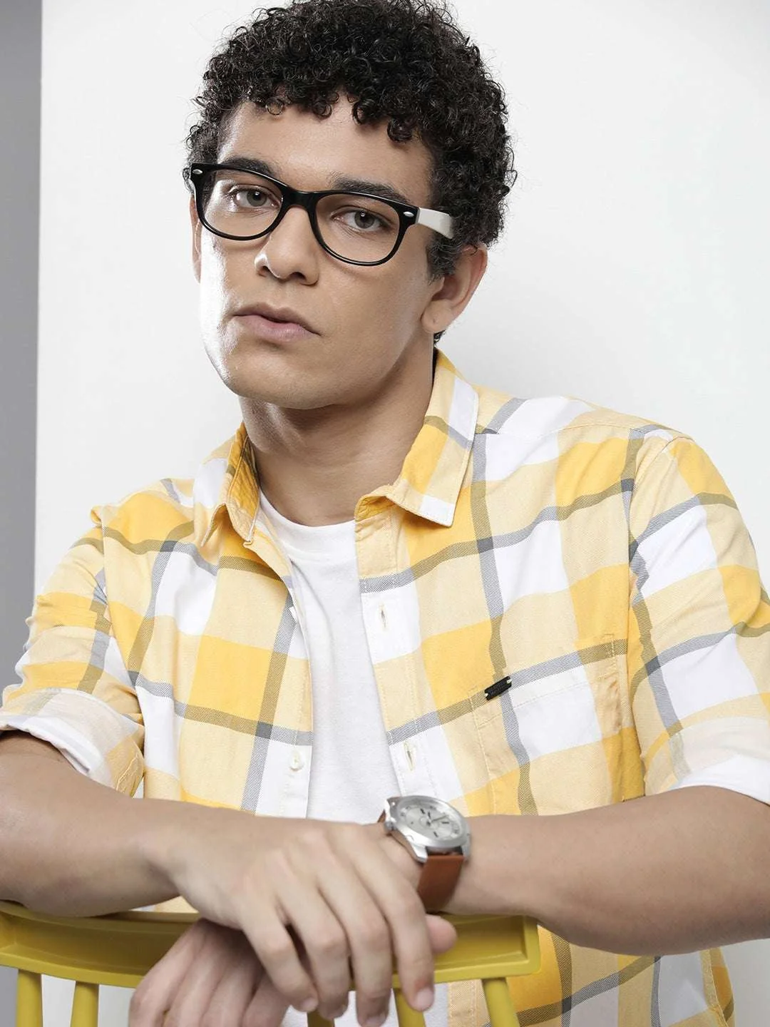 Men's Yellow Regular Fit Striped Casual Shirt - Image 2
