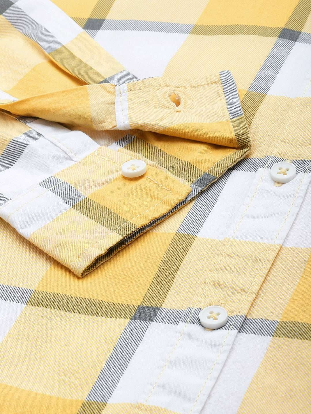 Men's Yellow Regular Fit Striped Casual Shirt - Image 4