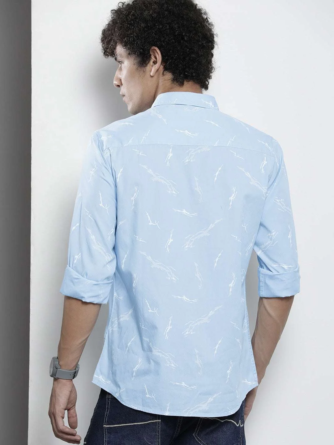 Men's Grey Regular Fit Printed Casual Shirt - Image 5