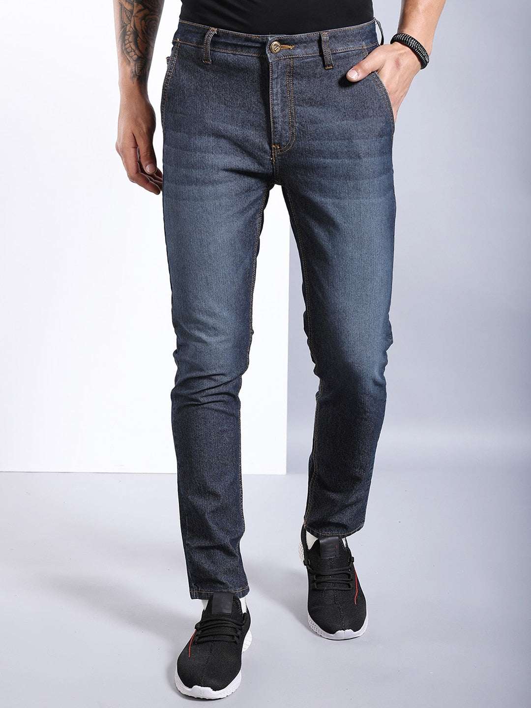Men's Navy Slim Fit Solid Casual Jeans - Image 2