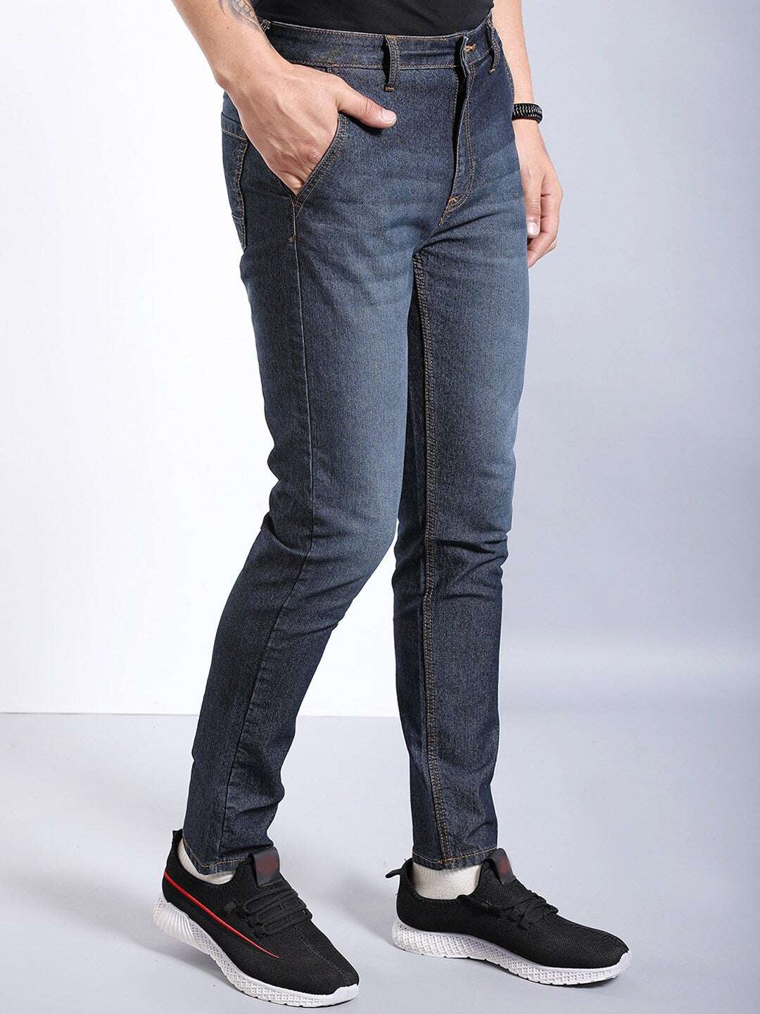 Men's Navy Slim Fit Solid Casual Jeans - Image 3