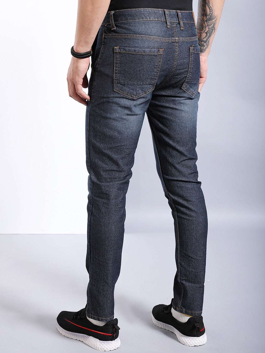 Men's Navy Slim Fit Solid Casual Jeans - Image 4