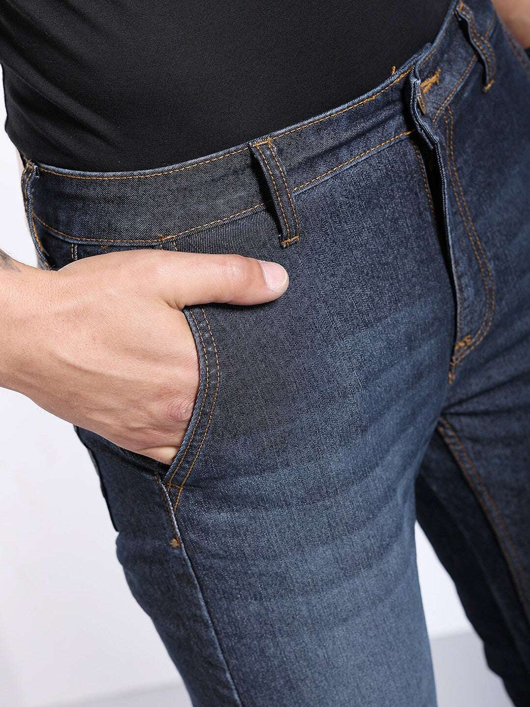 Men's Navy Slim Fit Solid Casual Jeans - Image 6