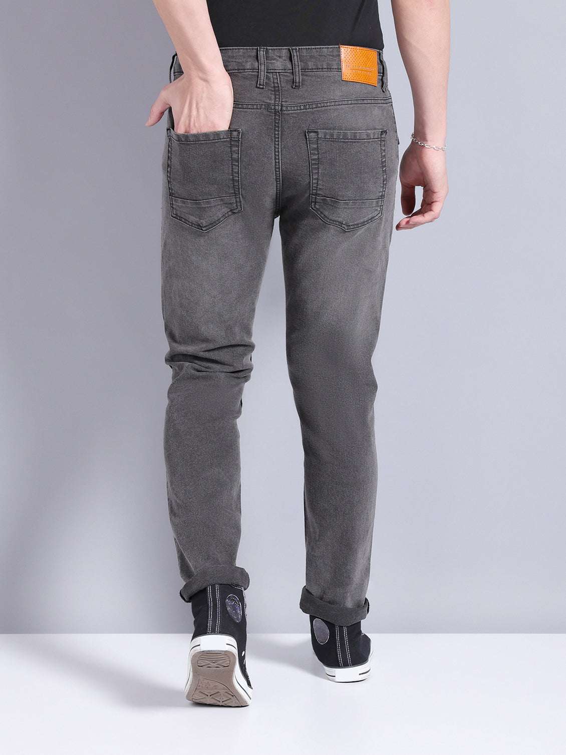 Men's Black Slim Fit Solid Casual Jeans - Image 3