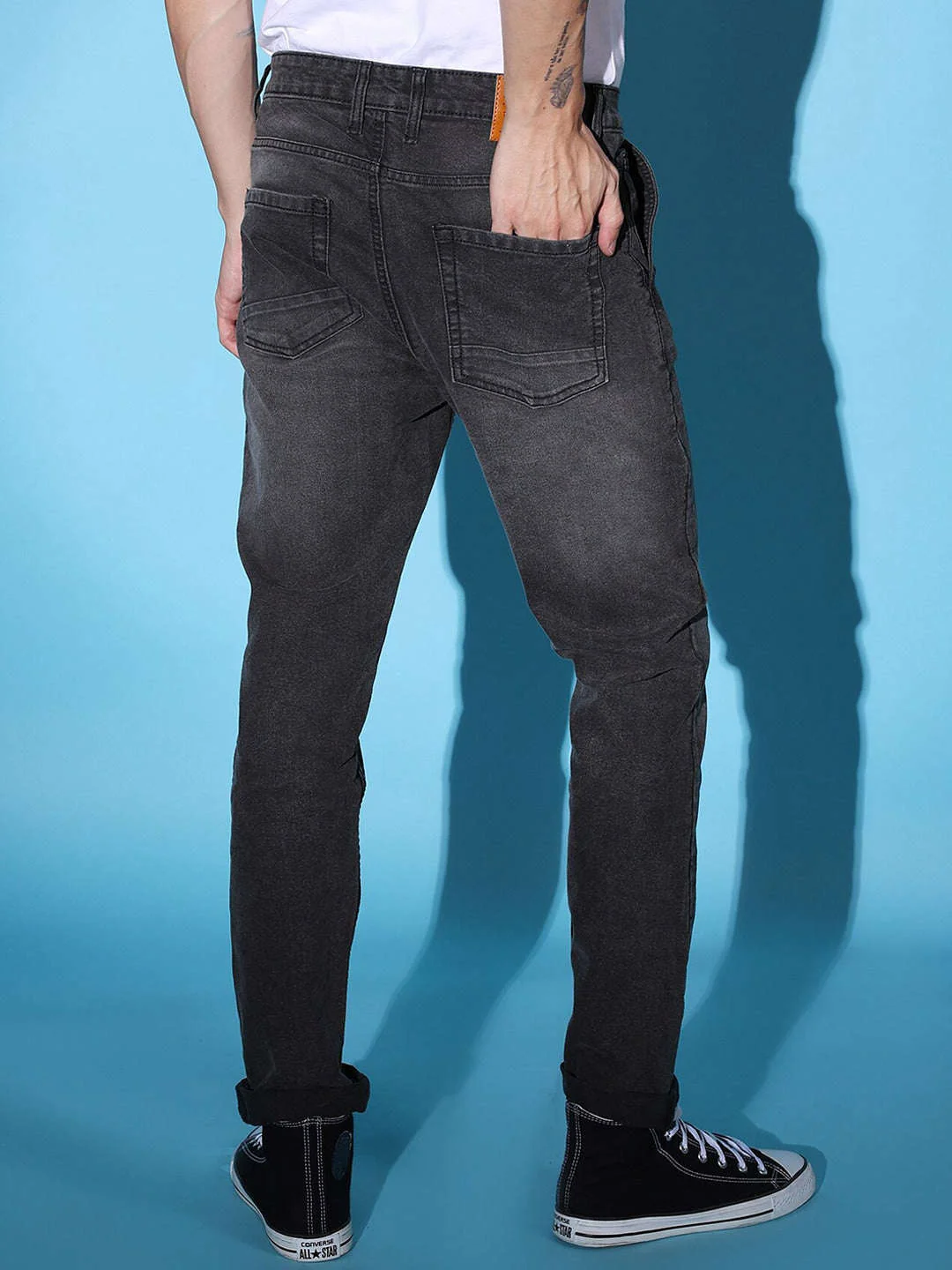 Men's Grey Slim Fit Solid Mid-Rise Jeans - Image 3