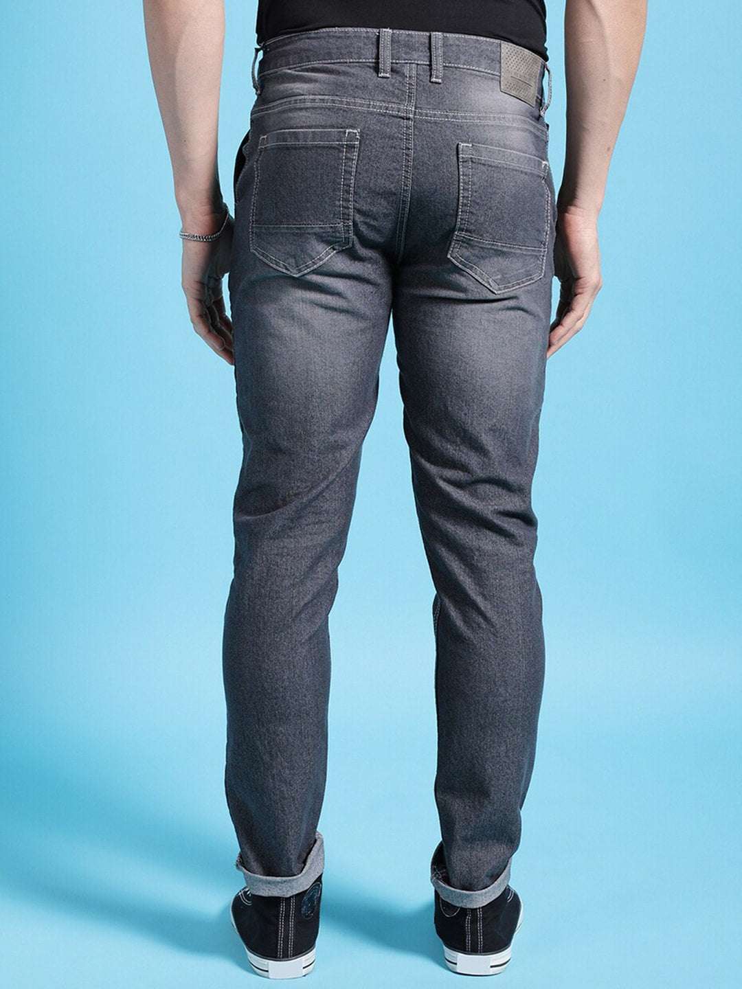 Men's Grey Slim Fit Solid Mid-Rise Jeans - Image 3