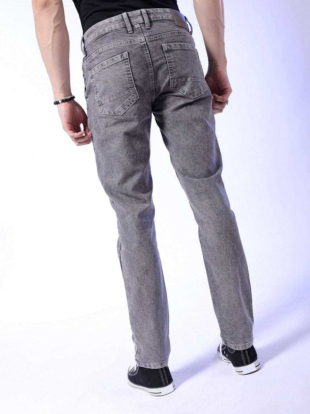 Men's Grey Slim Fit Solid Casual Jeans - Image 3