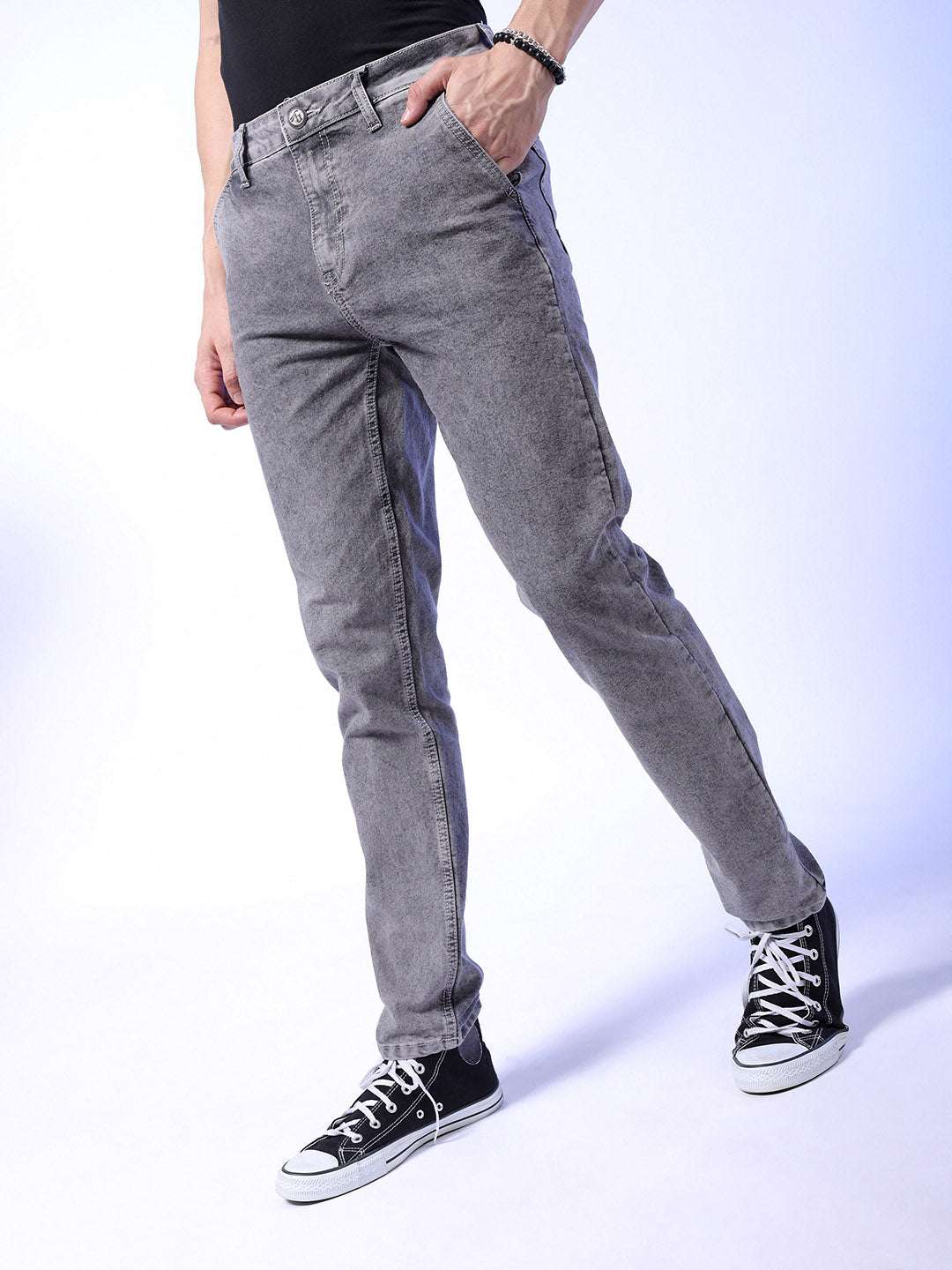 Men's Grey Slim Fit Solid Casual Jeans - Image 4