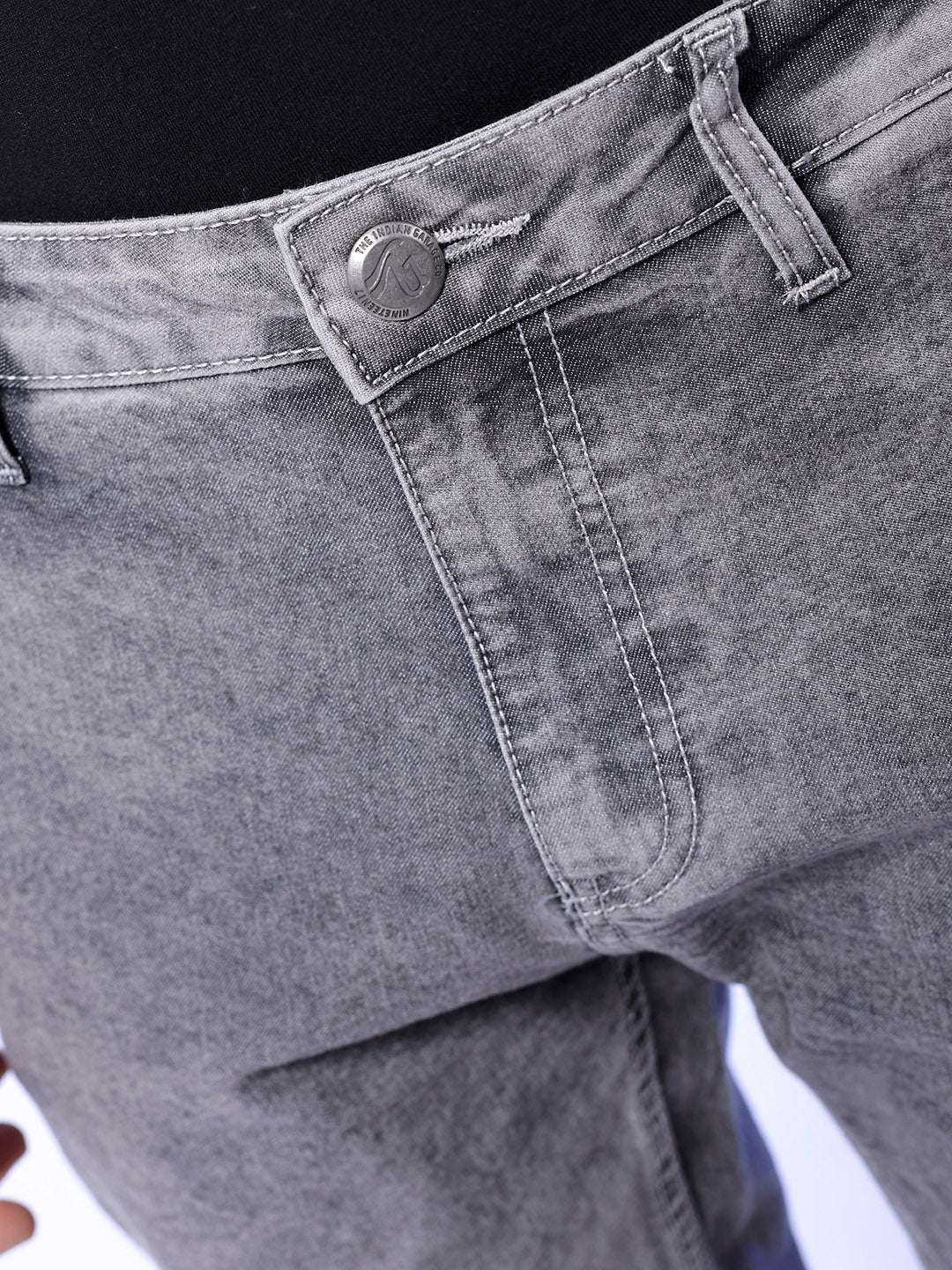 Men's Grey Slim Fit Solid Casual Jeans - Image 5