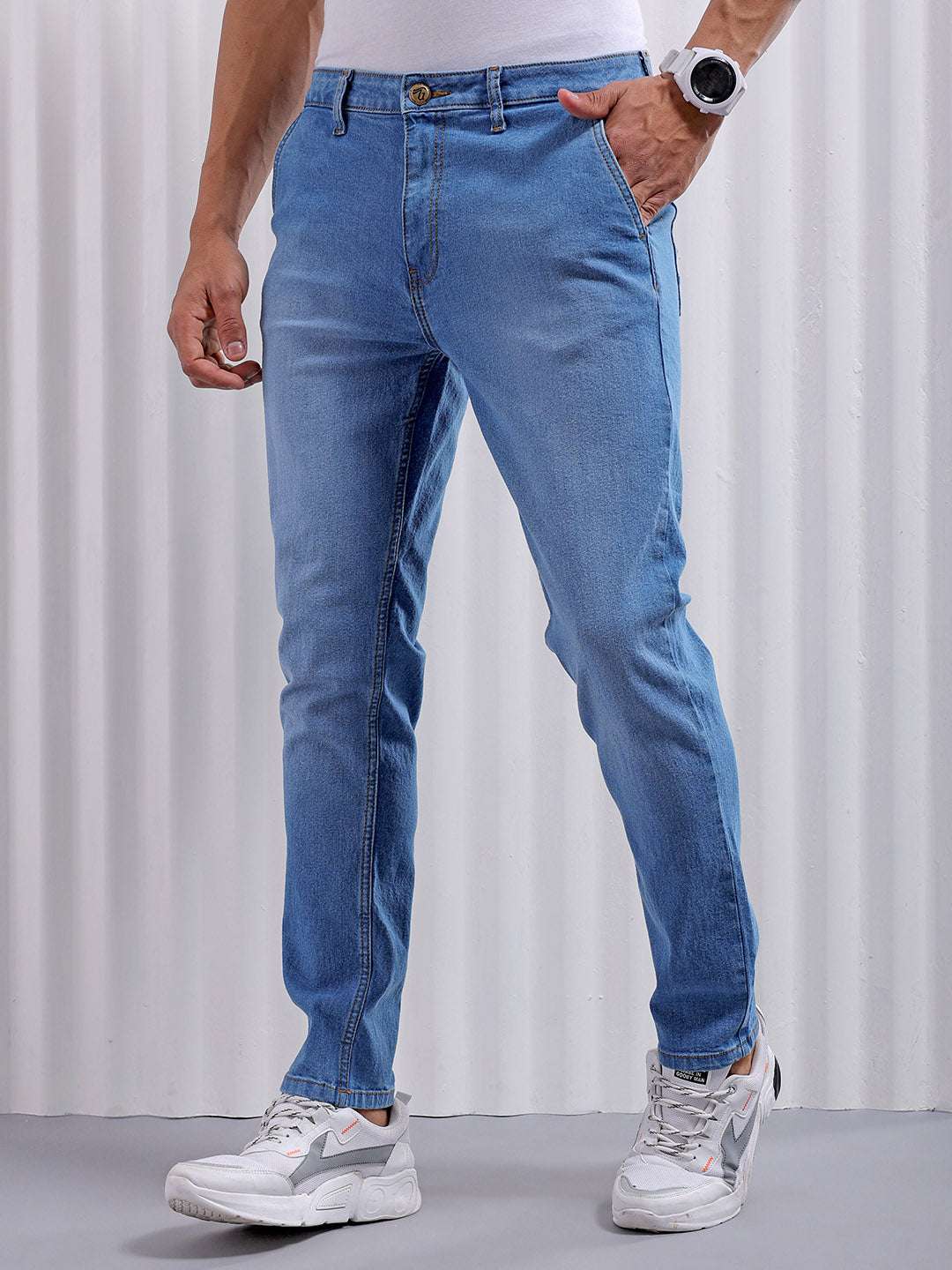 Men's Navy Slim Fit Solid Casual Jeans - Image 3