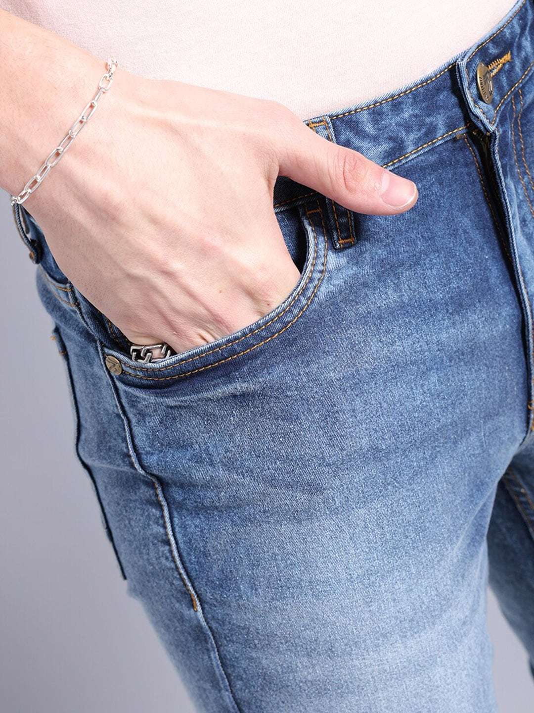 Men's Blue Bootcut Fit Solid Casual Jeans - Image 4
