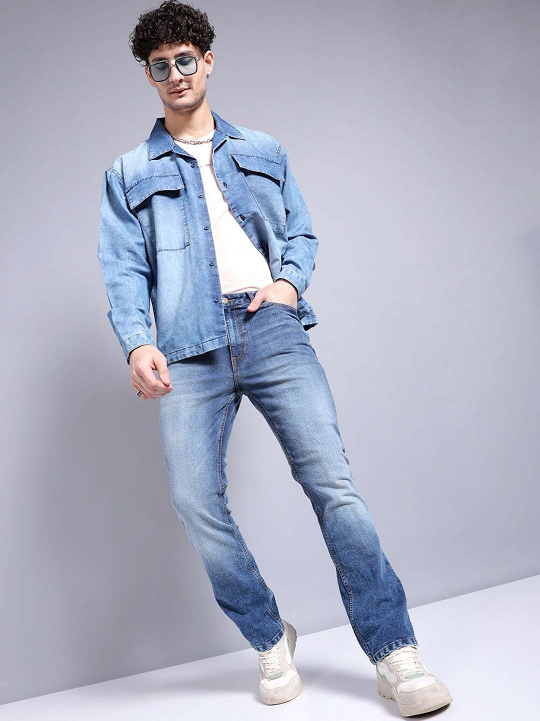 Men's Blue Bootcut Fit Solid Casual Jeans - Image 5