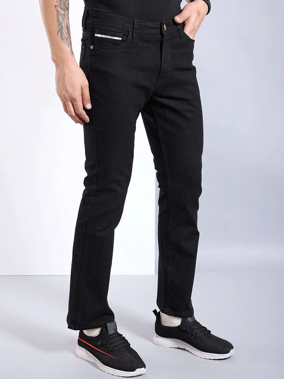 Men's Black Bootcut Fit Solid Casual Jeans - Image 3