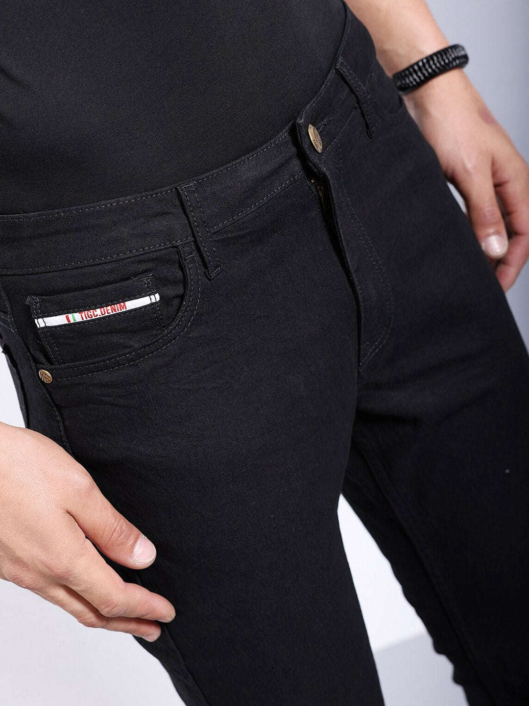 Men's Black Bootcut Fit Solid Casual Jeans - Image 5