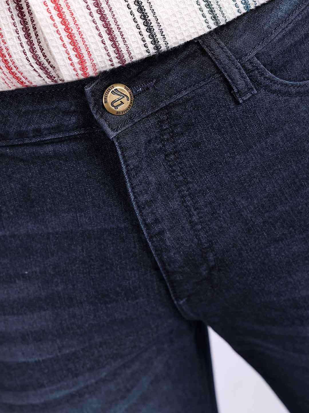 Men's Dark Blue Bootcut Fit Solid Casual Jeans - Image 4