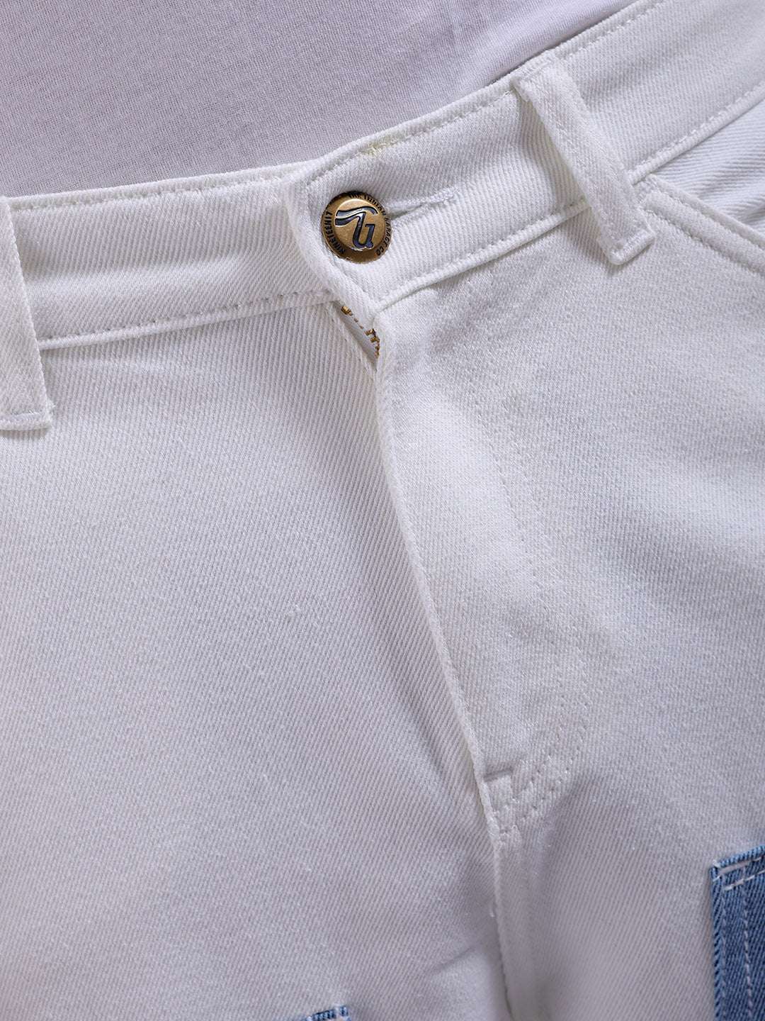 Men's White Baggy Fit Solid Utility Jeans - Image 5