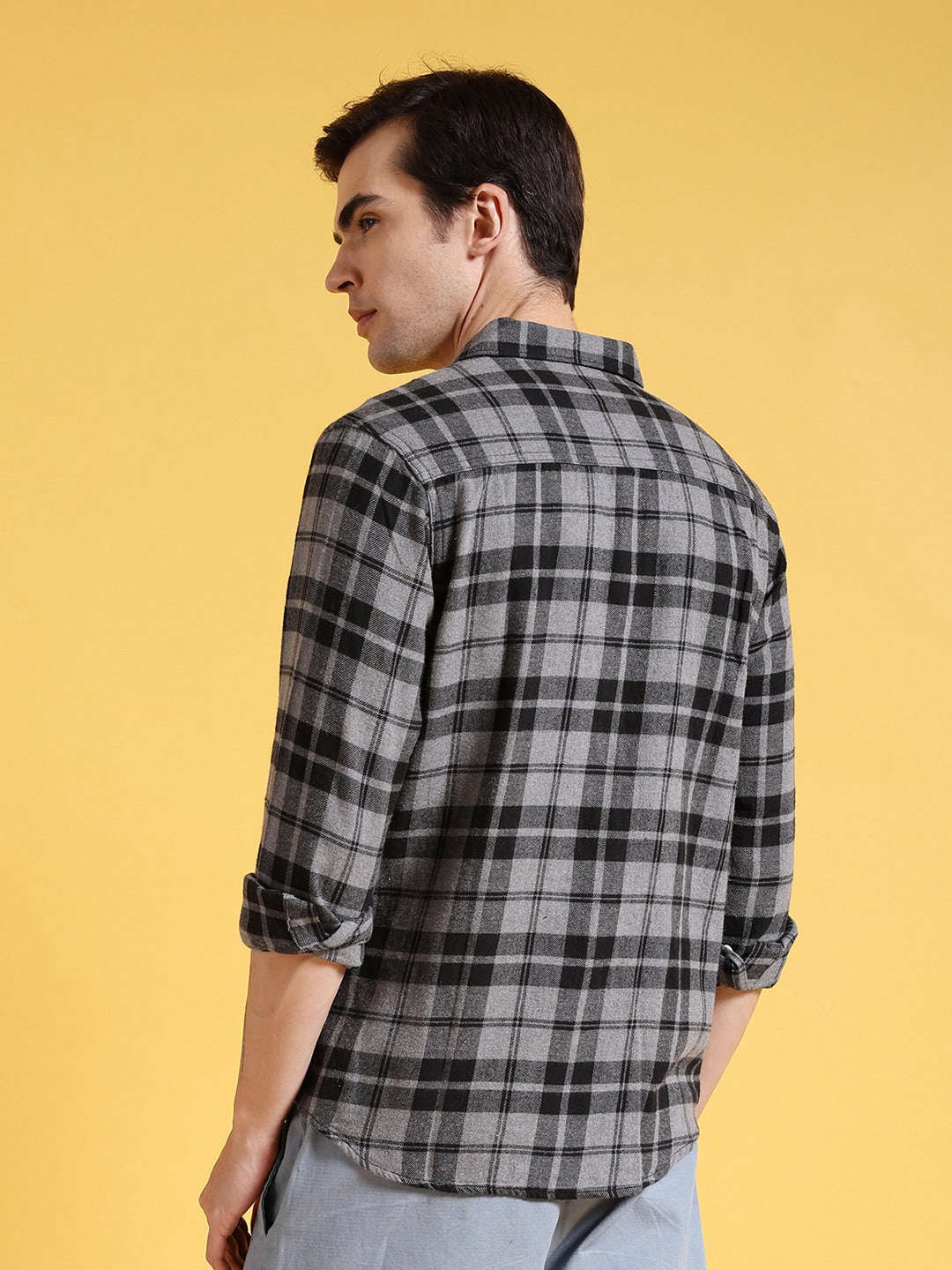 Men's Grey Slim Fit Checkered Casual Shirt - Image 6