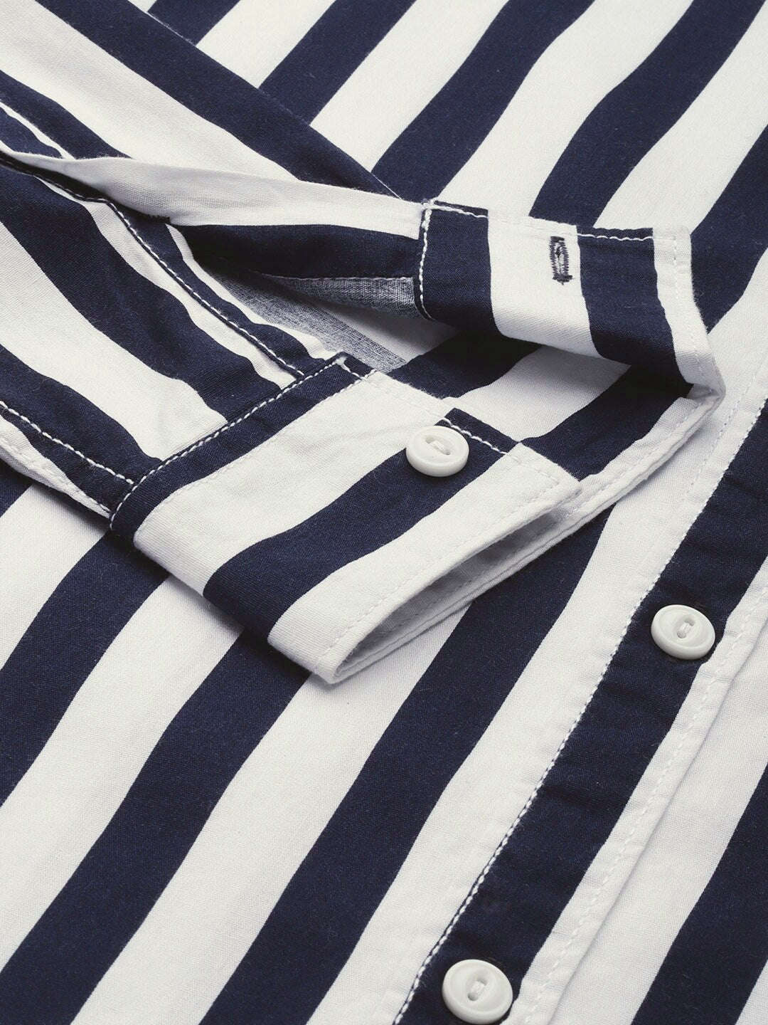 Men's Navy Blue Slim Fit Striped Casual Shirt - Image 4