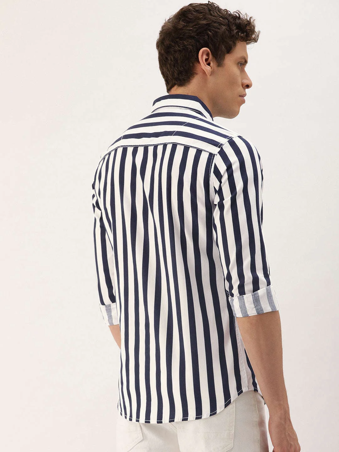 Men's Navy Blue Slim Fit Striped Casual Shirt - Image 5