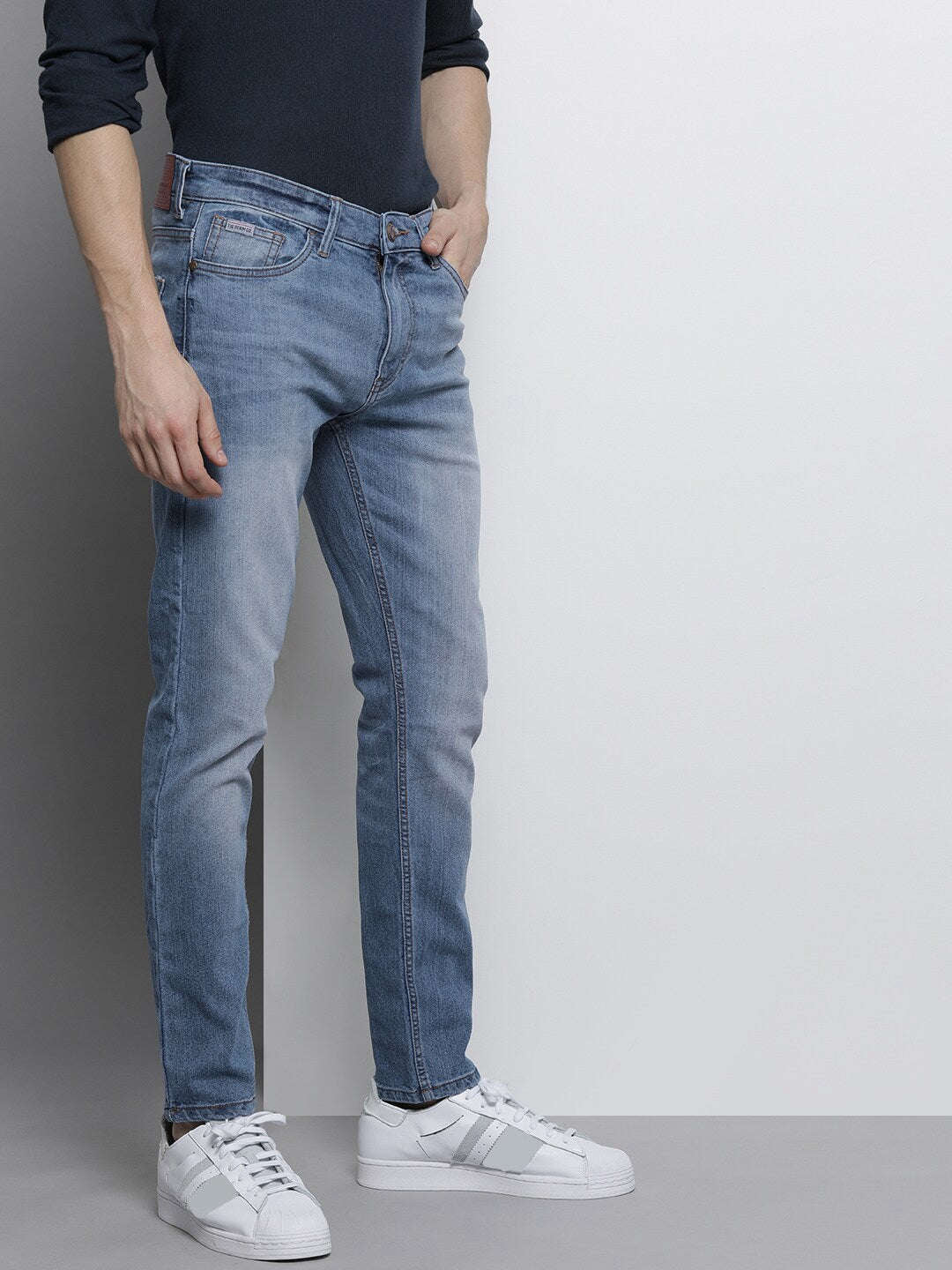 Men's Blue Slim Fit Solid Casual Jeans - Image 2