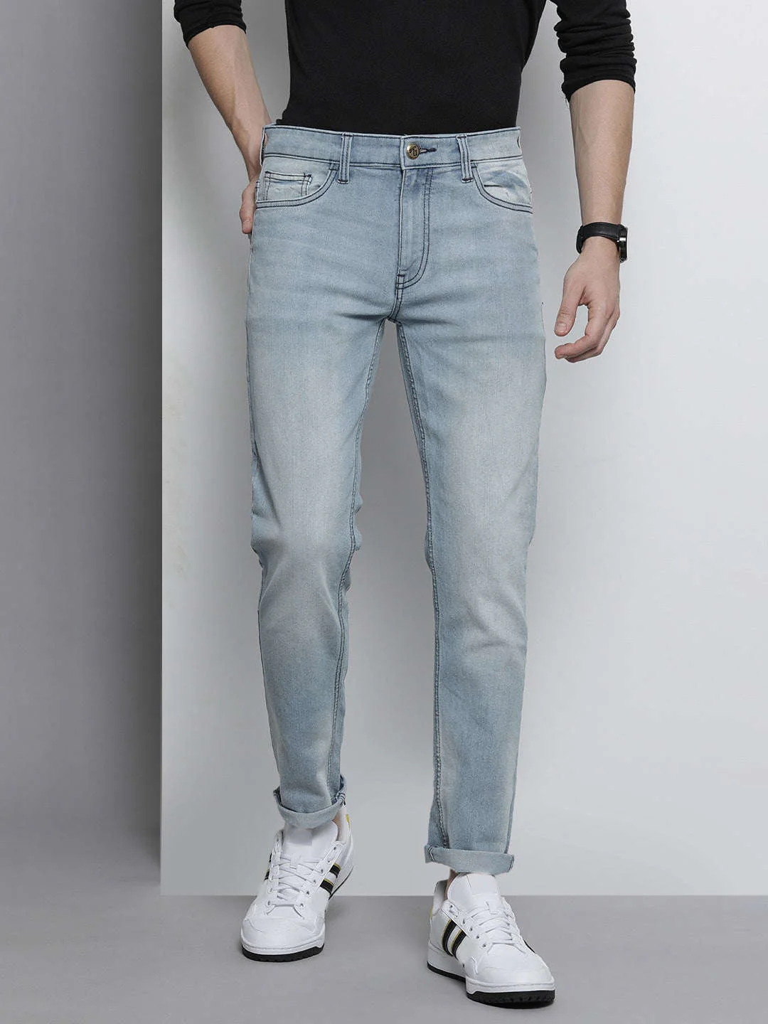 Men's Blue Slim Fit Printed Casual Jeans