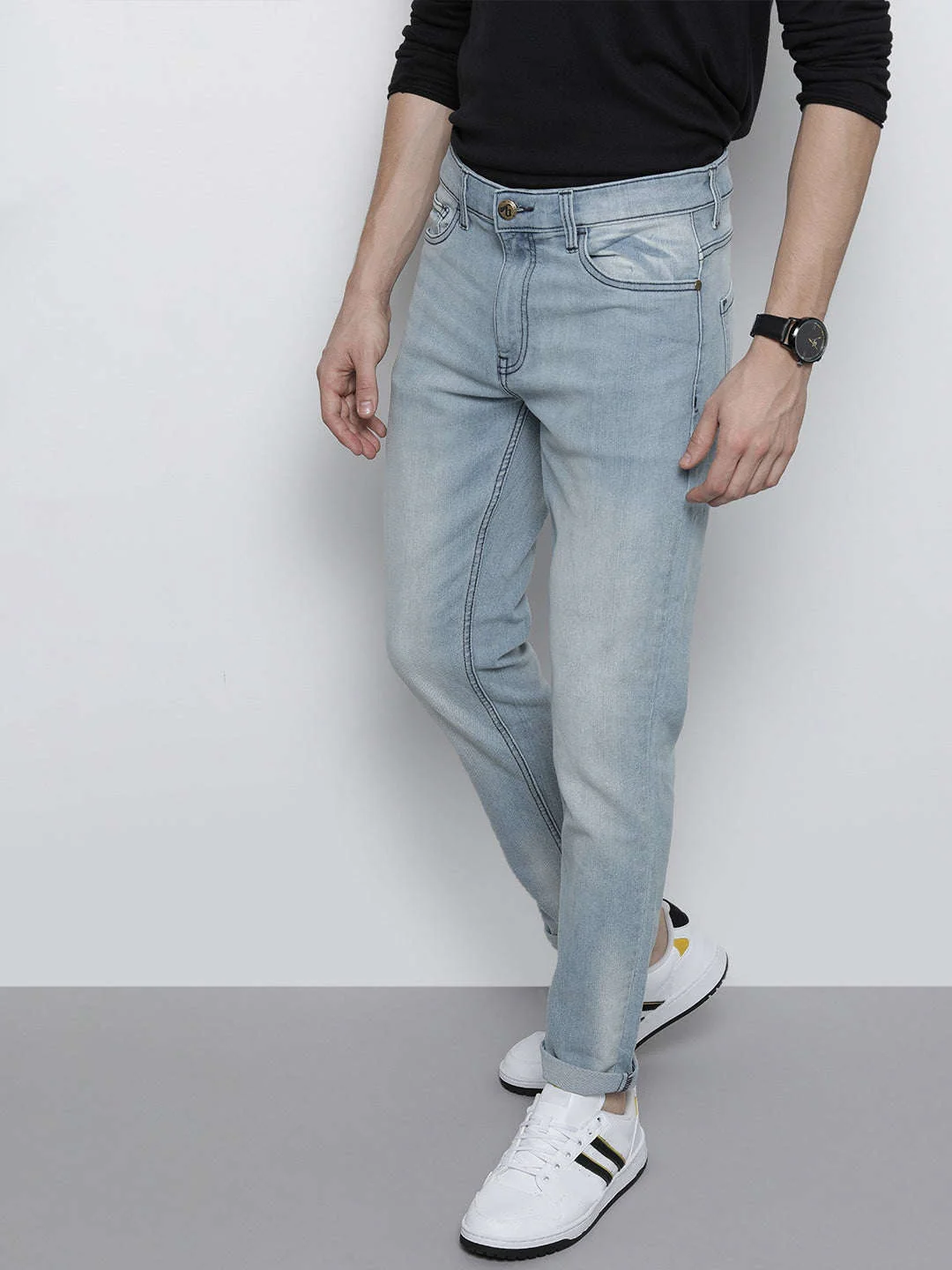 Men's Blue Slim Fit Printed Casual Jeans - Image 2