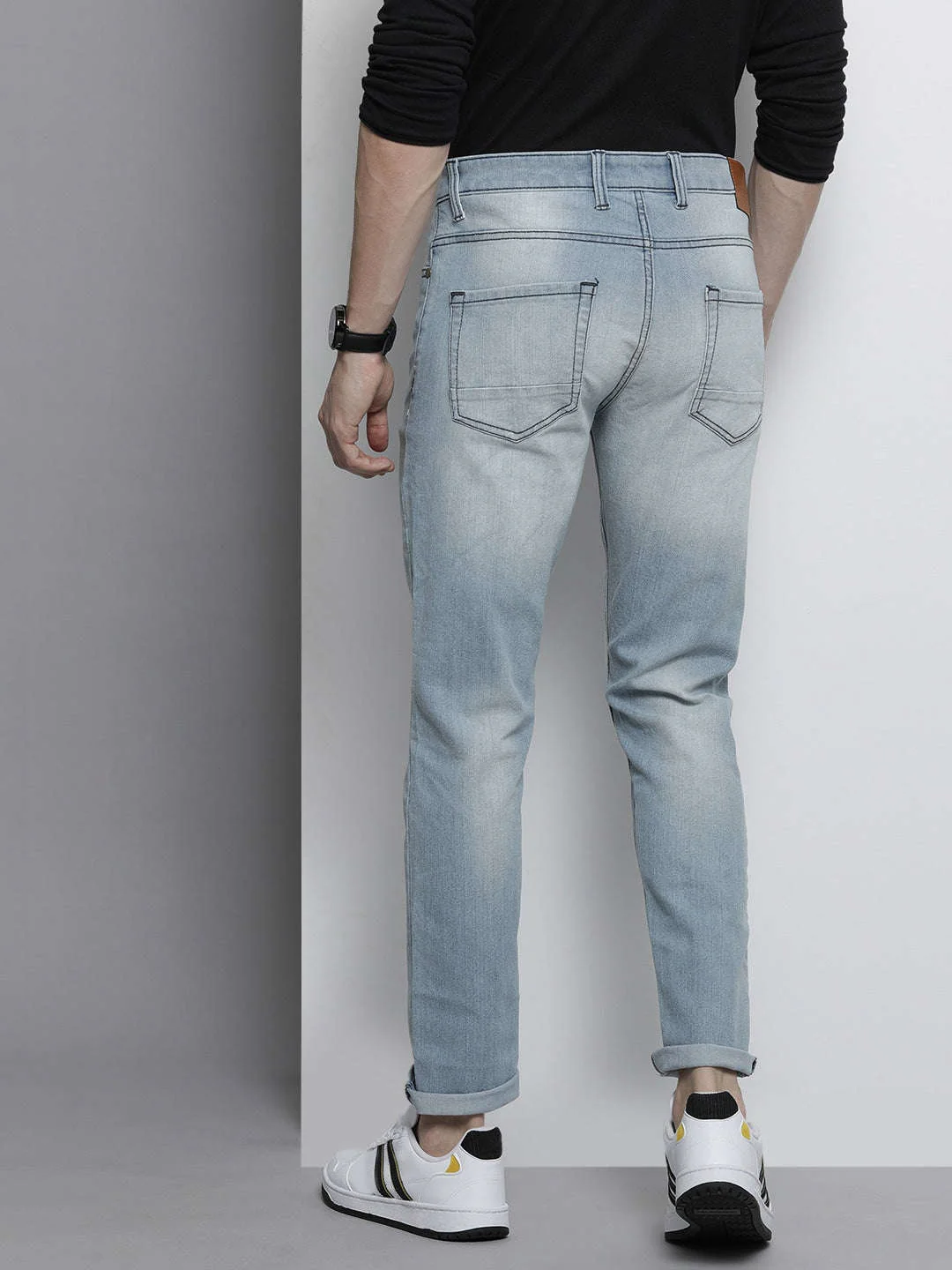 Men's Blue Slim Fit Printed Casual Jeans - Image 3