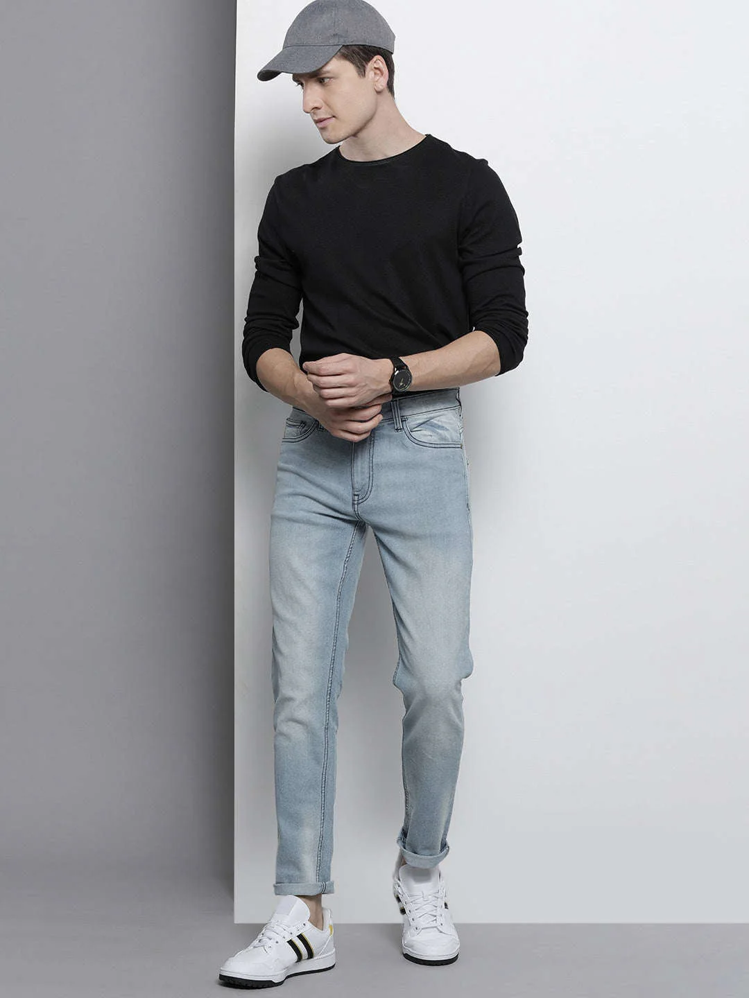 Men's Blue Slim Fit Printed Casual Jeans - Image 5
