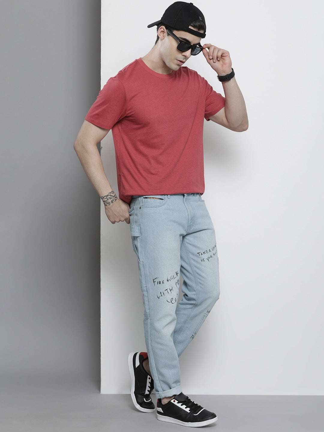 Men's Blue Carpenter Fit Placement Print Mid-Rise Cargo Denim - Image 3