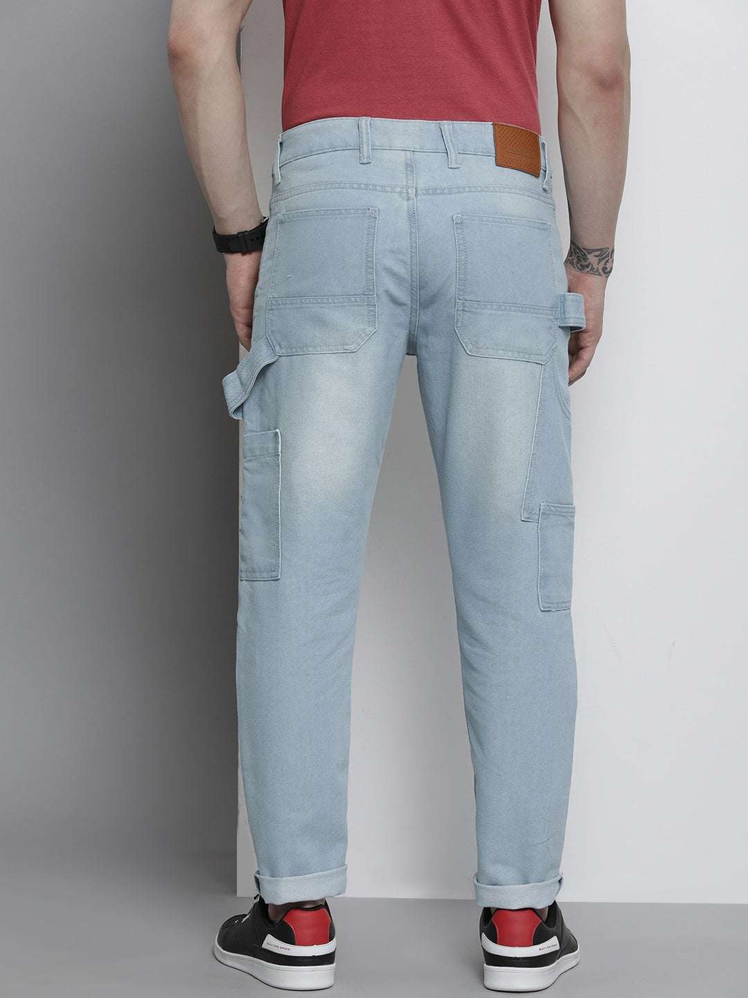 Men's Blue Carpenter Fit Placement Print Mid-Rise Cargo Denim - Image 5