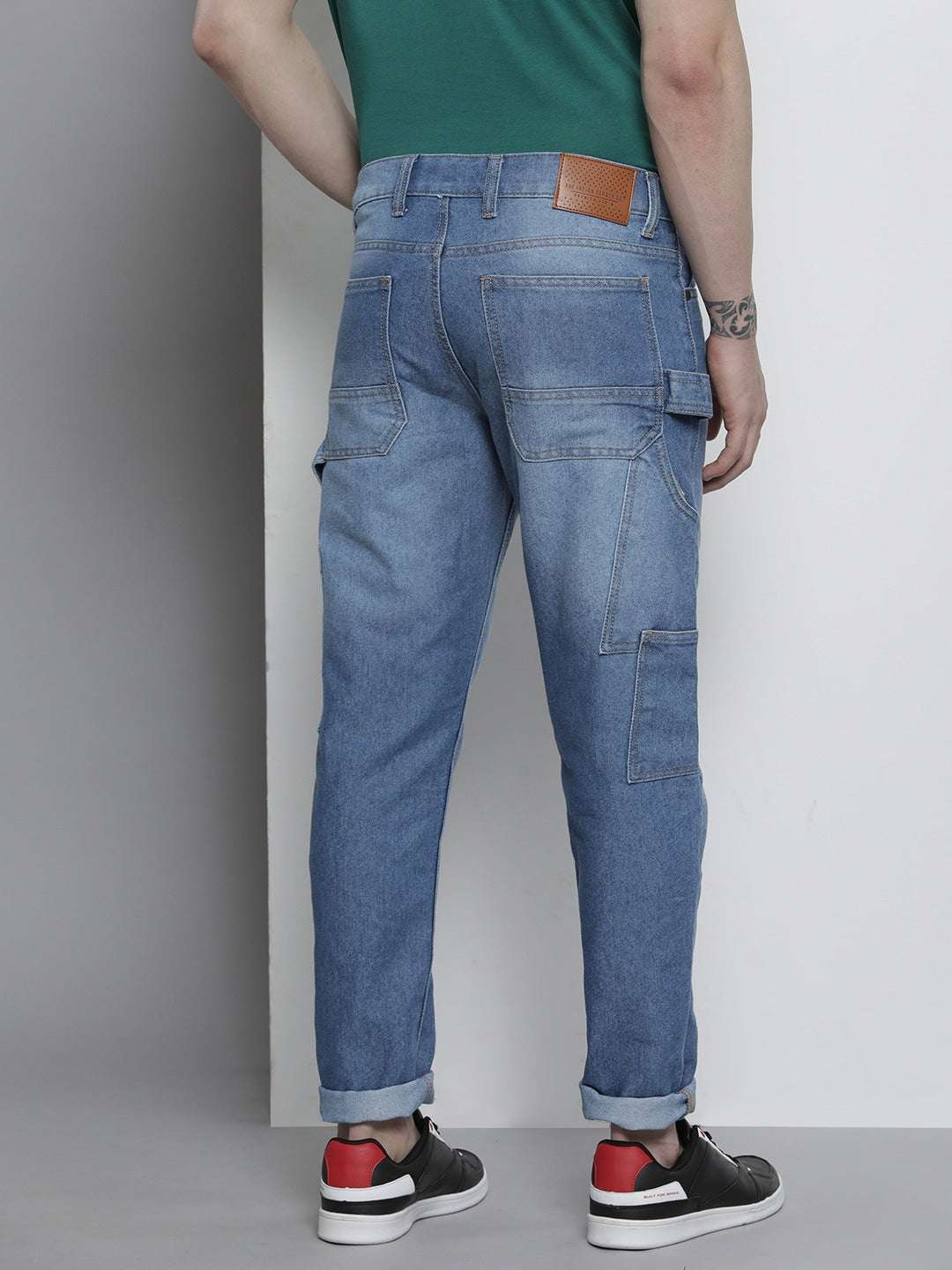 Men's Blue Carpenter Fit Solid Mid-Rise Cargo Jeans - Image 4