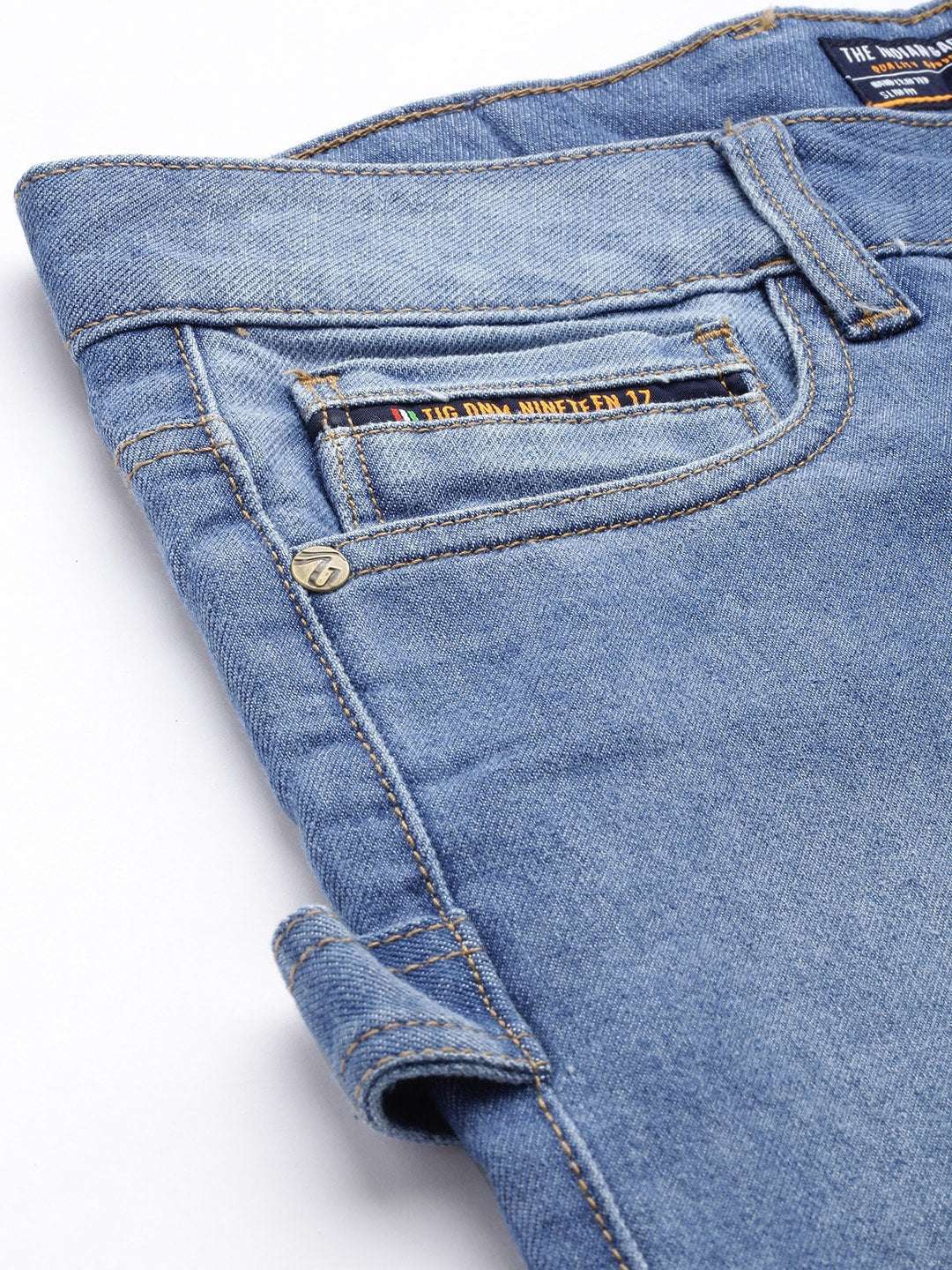 Men's Blue Carpenter Fit Solid Mid-Rise Cargo Jeans - Image 7