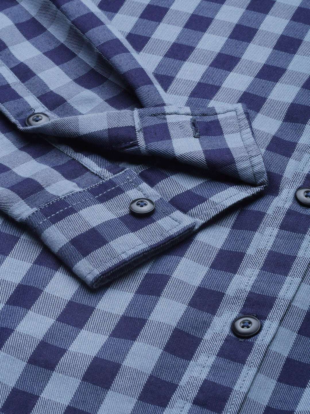 Men's Grey Regular Fit Checkered Casual Shirt - Image 4