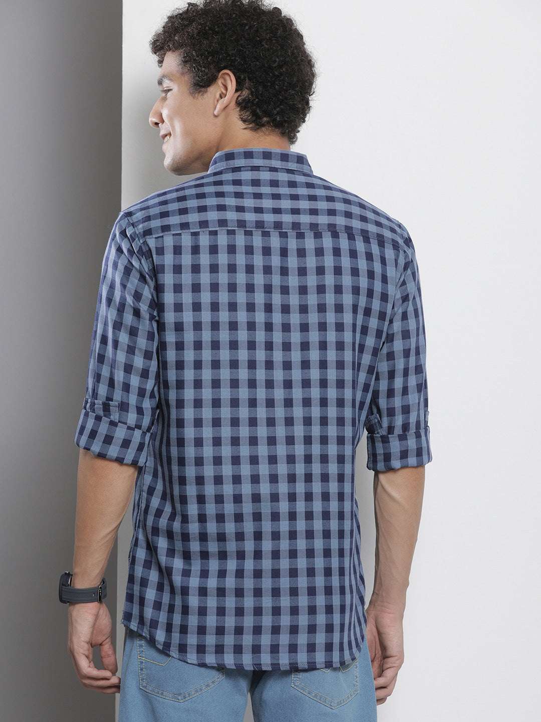Men's Grey Regular Fit Checkered Casual Shirt - Image 5