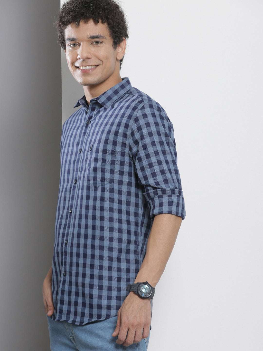 Men's Grey Regular Fit Checkered Casual Shirt - Image 6