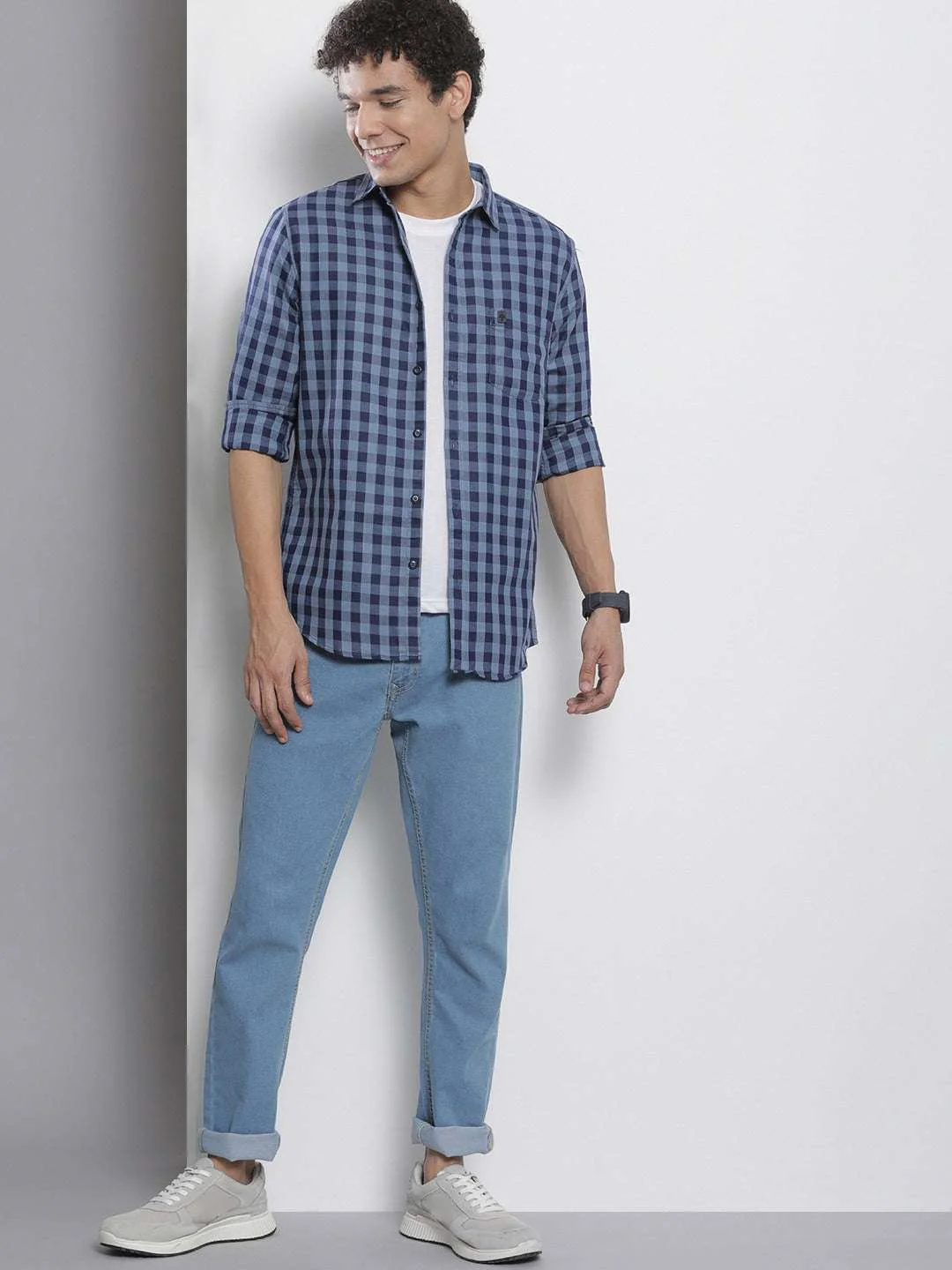 Men's Grey Regular Fit Checkered Casual Shirt - Image 7
