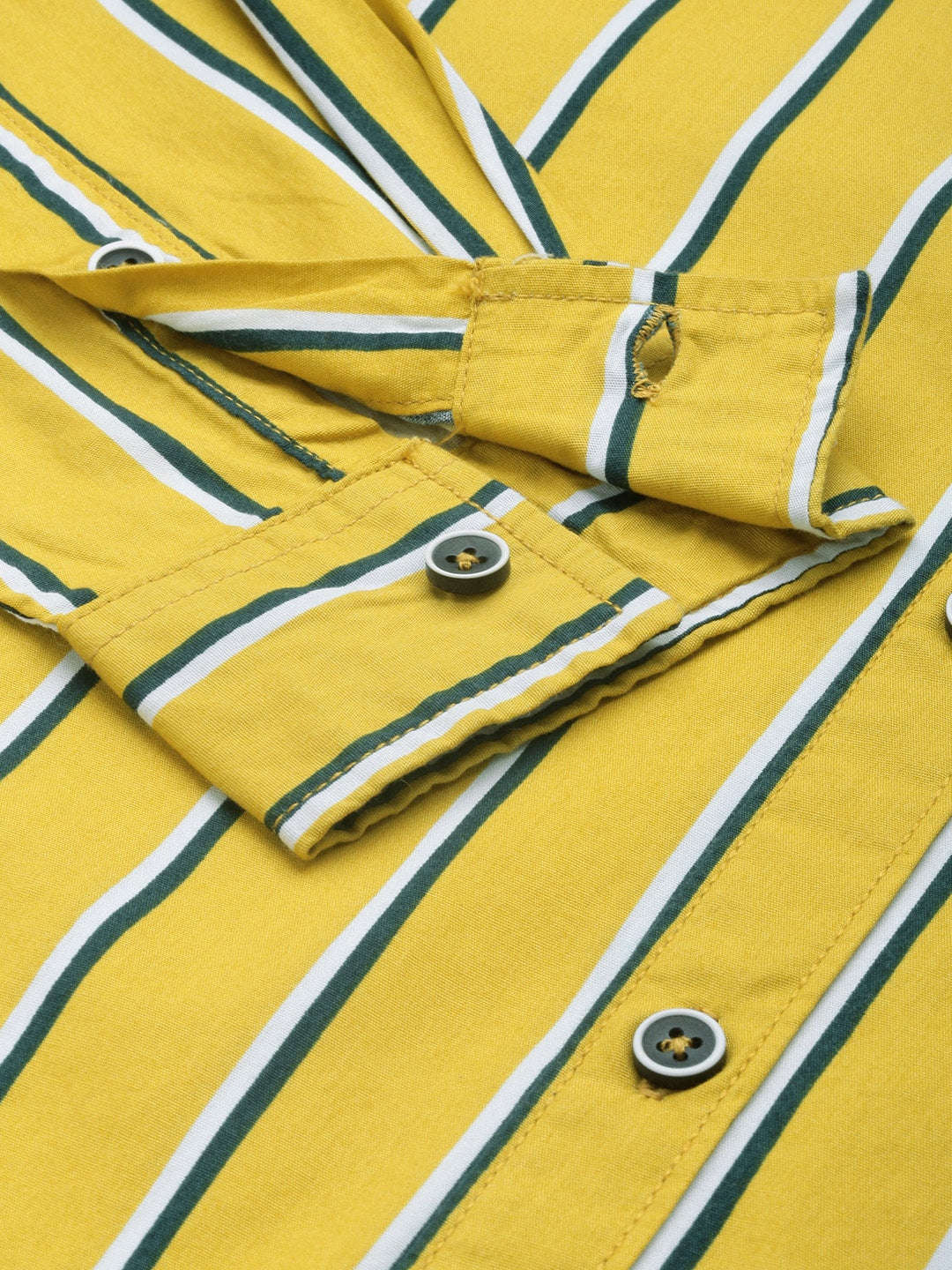 Men's Yellow Regular Fit Striped Casual Shirt - Image 4