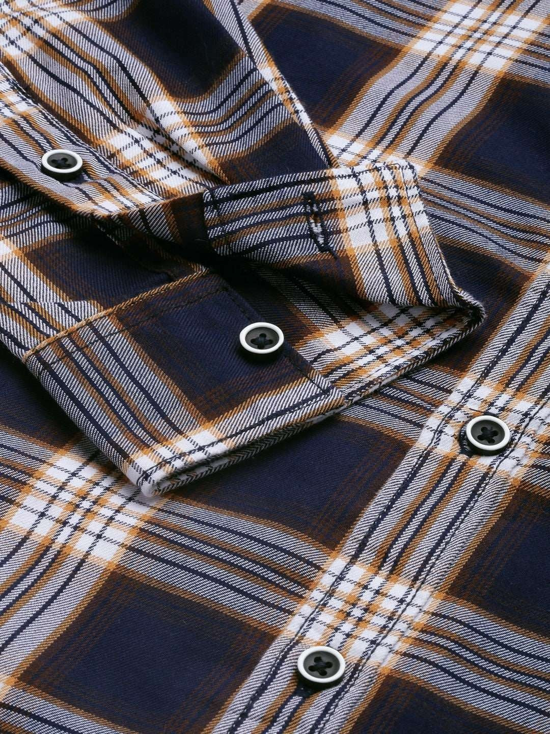 Men's Navy Blue Regular Fit Checkered Casual Shirt - Image 4