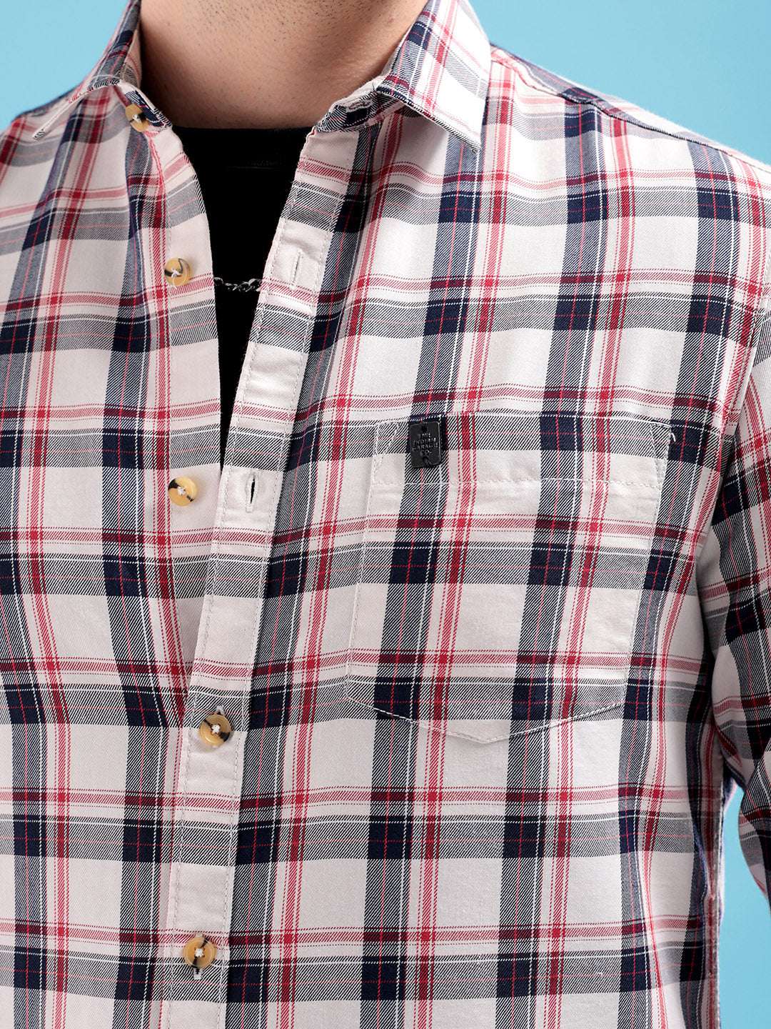 Men's White Regular Fit Checkered Casual Shirt - Image 6