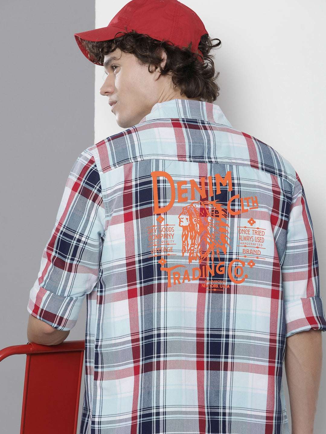 Men's Blue Regular Fit Checkered Casual Shirt - Image 2