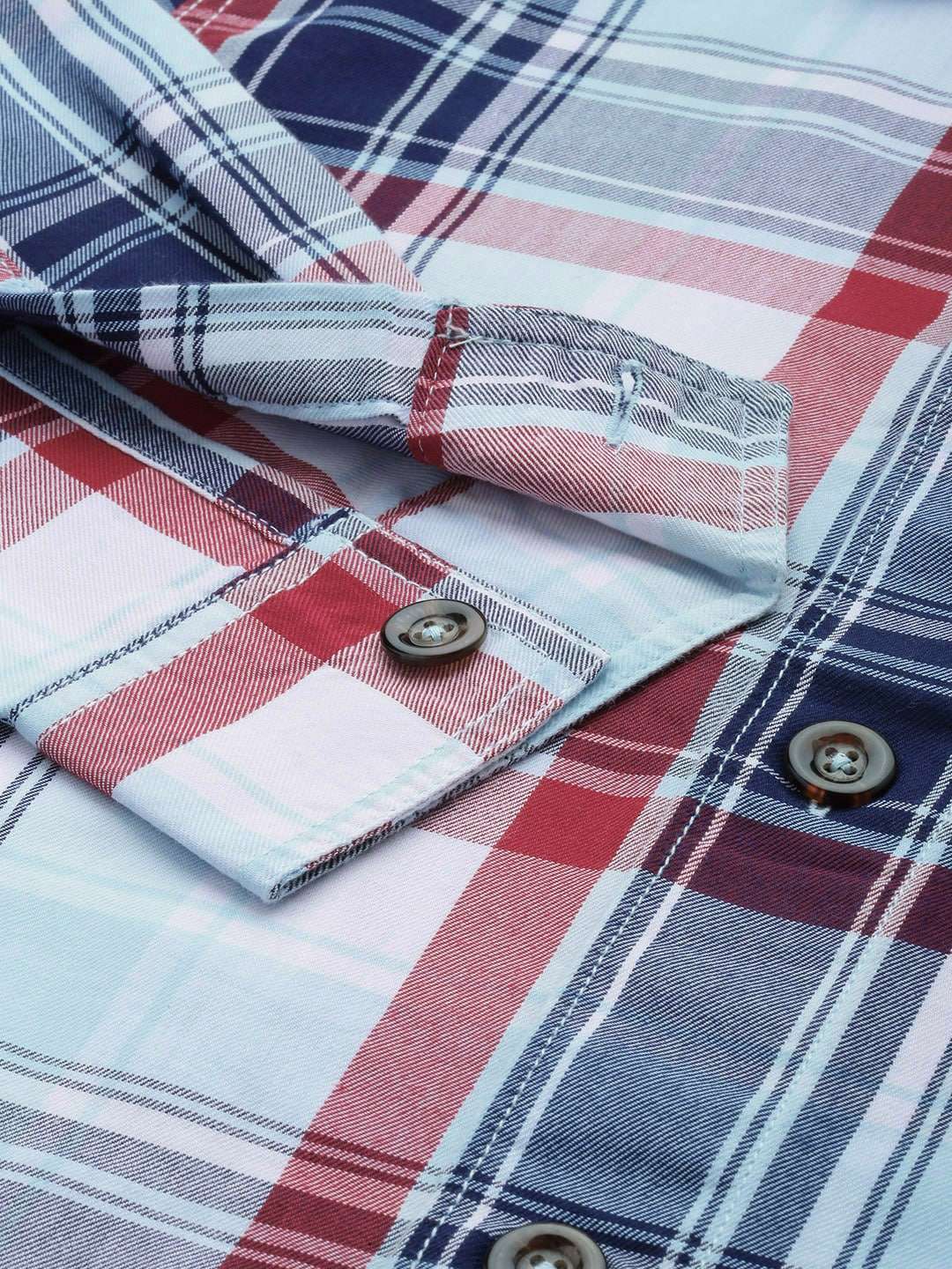 Men's Blue Regular Fit Checkered Casual Shirt - Image 4