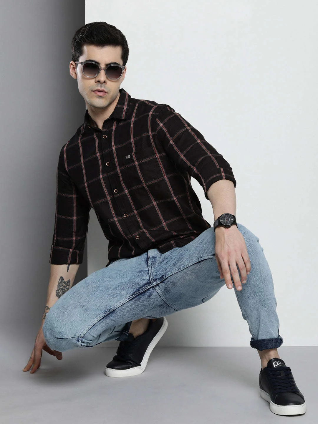 Men's Black Checked Shirt - Image 7