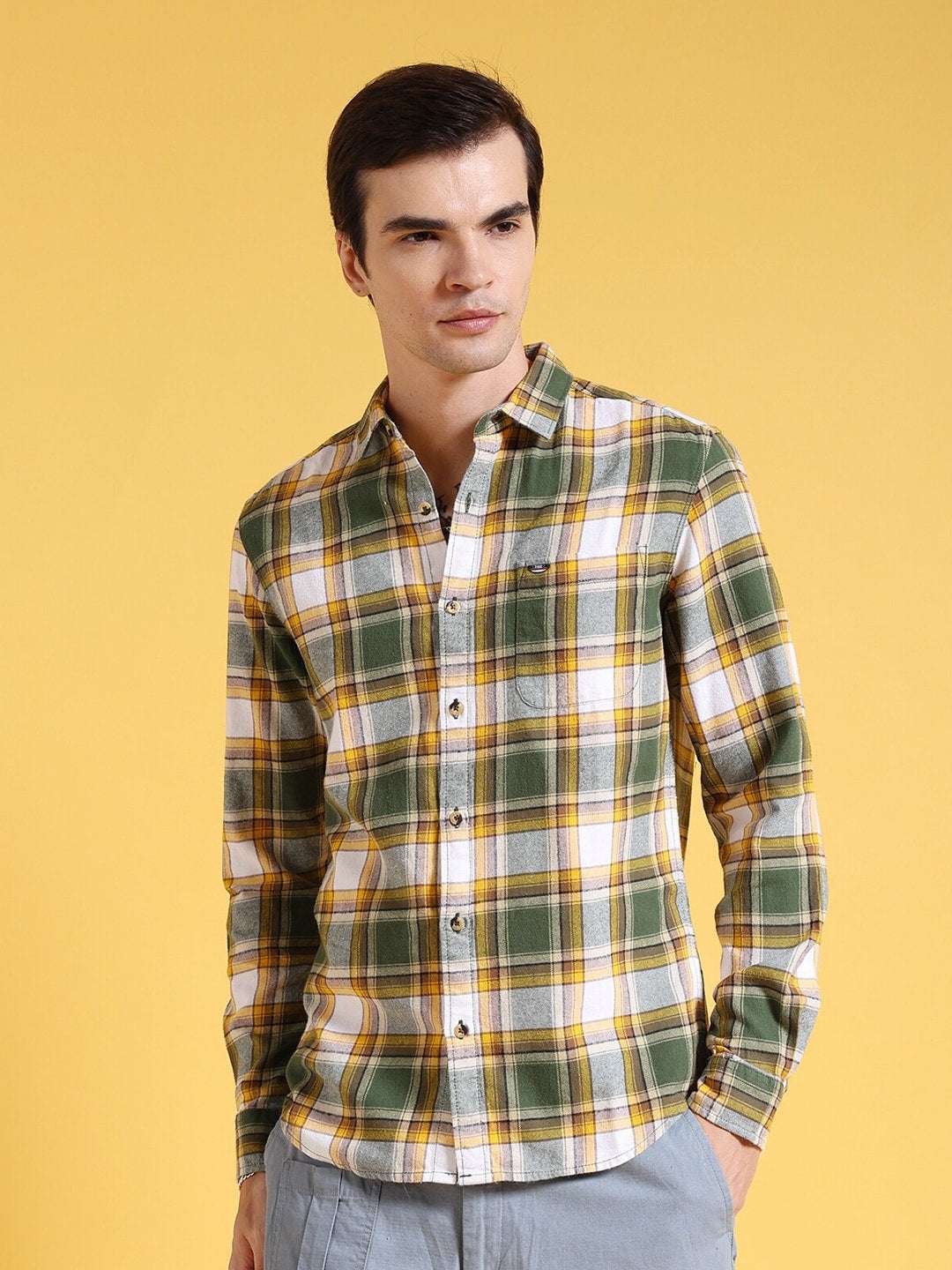 Men's Green Slim Fit Checkered Casual Shirt - Image 2