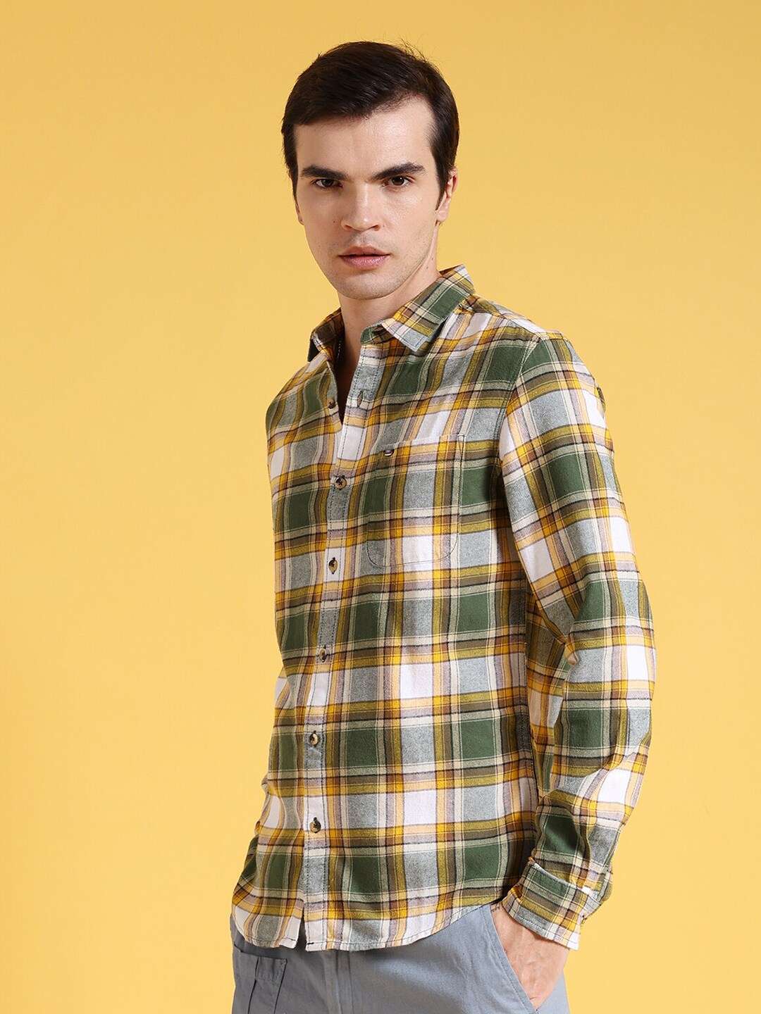 Men's Green Slim Fit Checkered Casual Shirt - Image 4