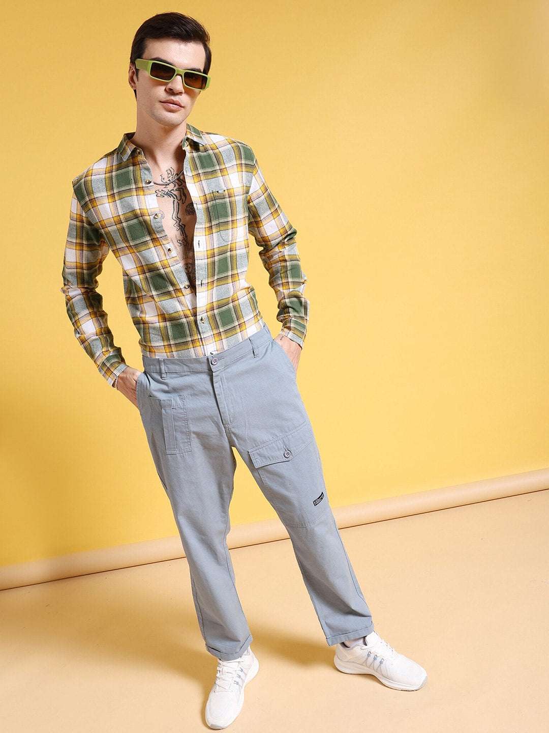 Men's Green Slim Fit Checkered Casual Shirt - Image 5