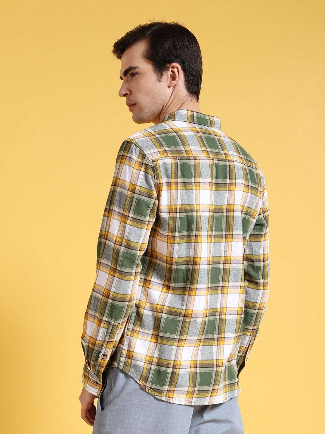 Men's Green Slim Fit Checkered Casual Shirt - Image 6