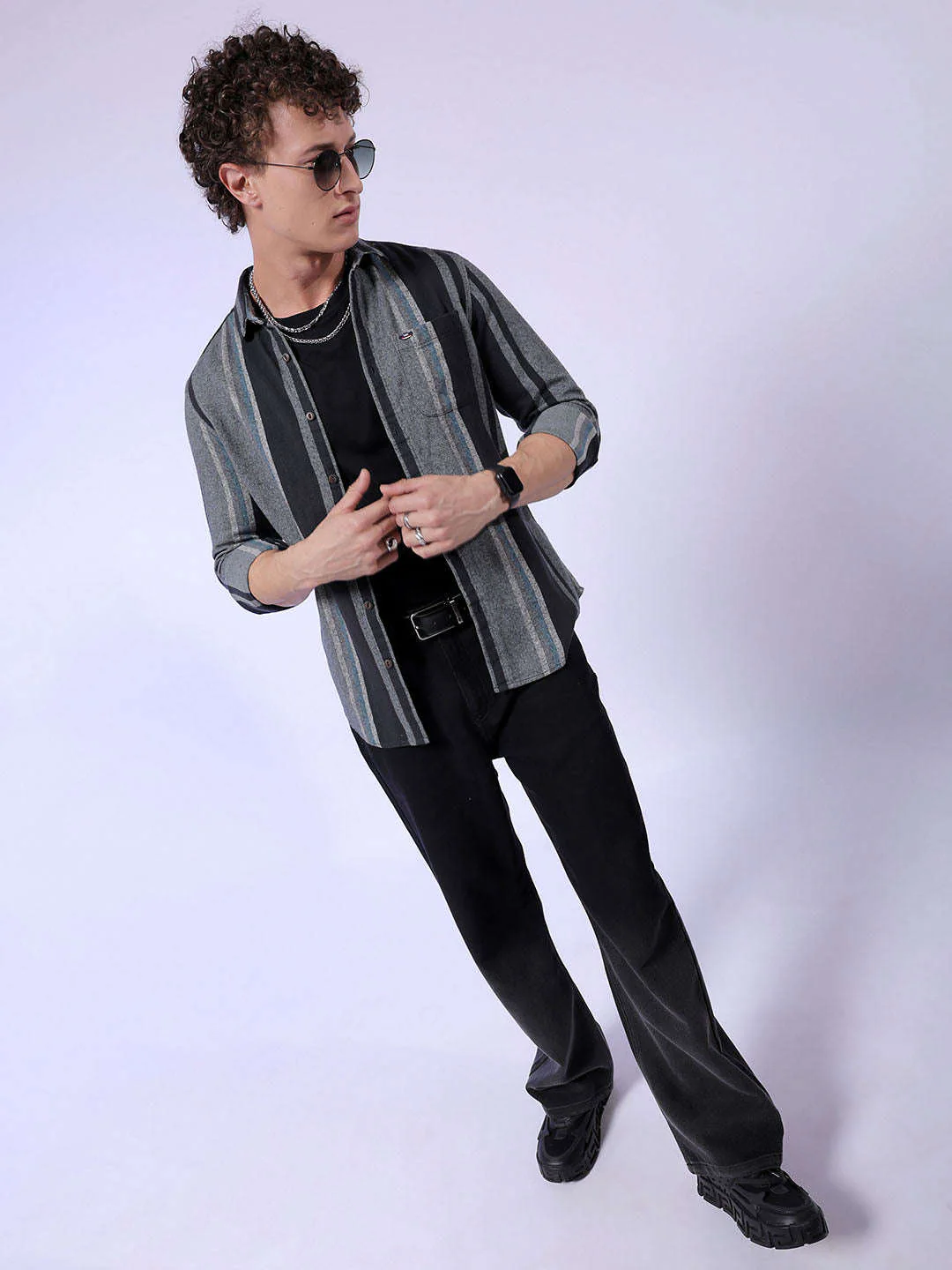 Men's Grey Slim Fit Checkered Casual Shirt - Image 3